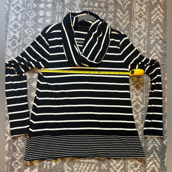 White House Black Market Black and White Striped Cowl Neck top size L (i113) - Picture 6 of 7